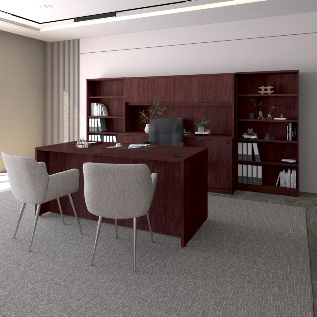 Office setting with desk and chairs