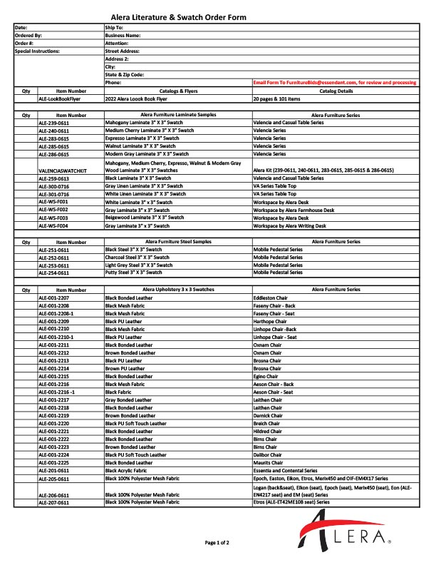 Alera Literature & Swatch Order Form