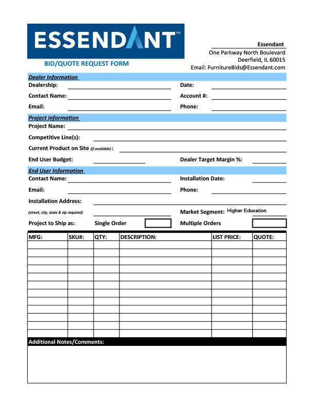 Essendant Bid Request Form