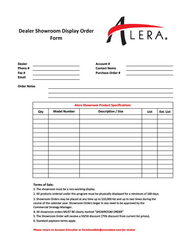 Alera Dealer Showroom Order Form